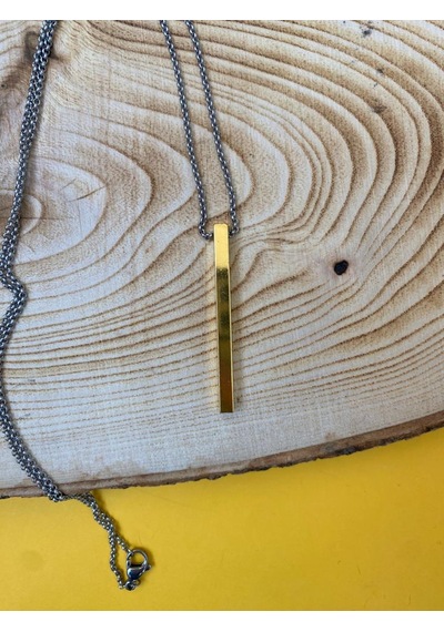 Çubuk Gold Altın Sarısı Unisex Cerrahi Çelik Kolye PYTKKT0062 Çok Renkli