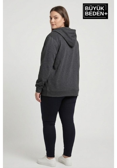 Süperlife Kadın Büyük Beden Fermuarlı Kapüşonlu İnce Sweatshirt Hırka - Rahat Kalıp Spr26bhr960 Antrasit