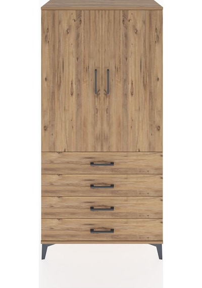 Hyperion Dolap Tek Raflı 4 Çekmeceli Tek Askılı 88x44x182 Çam... Çam