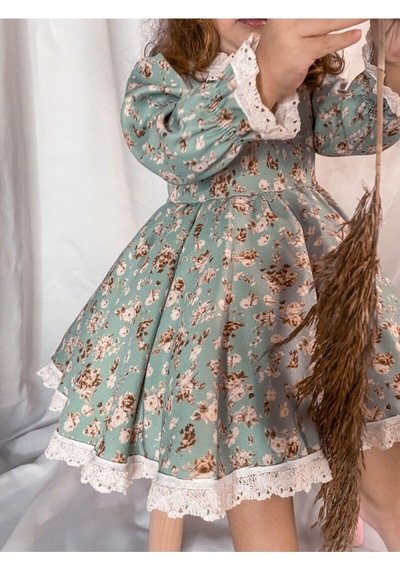 Magu Kız Çocuk Mint Çiçek Vintage Elbise karışık