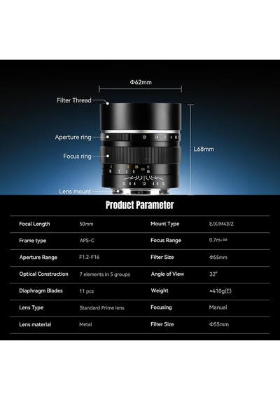50mm F1.2 Aps-c 32 Manuel Odaklı Sabit Lens Olympus Ve Panasonic Mft M4/3 Dağı, Gh/g9/gx/gf/bgh Serisi İçin Uyumlu Geniş Diyafram