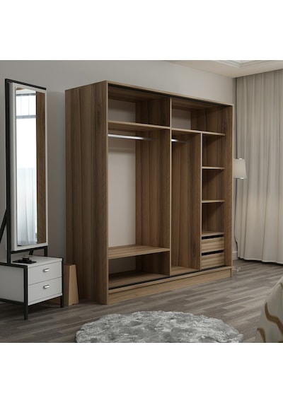 Minarmobilya Minar Kale 2 Kapaklı Sürgülü Dolap 180 Cm - Dore/Antrasit (541417069)