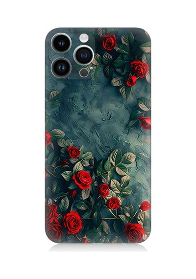 Apple Uyumlu iPhone 14 Pro  Kırmızı Güller Desenli Silikon Kılıf
