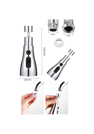 3 Fonksiyonlu Metalik Musluk Başlığı Modlu Paslanmaz Metal Musluk Başlığı Oynar Başlıklı 1 Adet