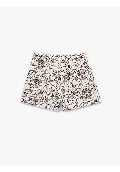 Koton Koton X Melis Ağazat - Keten Karışımlı Cepli Floral İşleme Detaylı Mini Şort Bordo Desenli 6sak40130ew