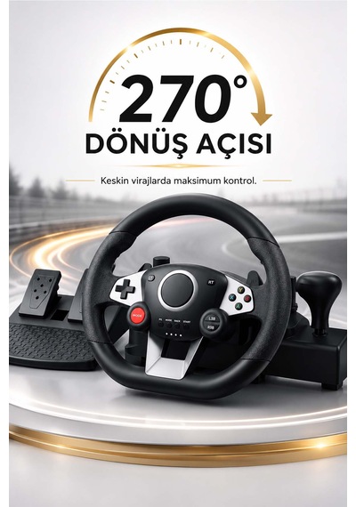 270 Titreşimli Yarış Direksiyon Seti Pedal, Vites Kolu Ve El Frenli Sürüş Simülatörü