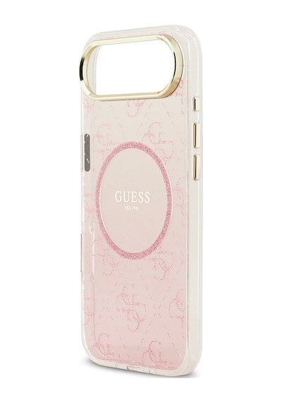 Apple Uyumlu iPhone 17 Air Kılıf Guess Lisanslı M-safe Şarj Özellikli 4g Desenli Simli Silikon Kapak Pembe Pembe
