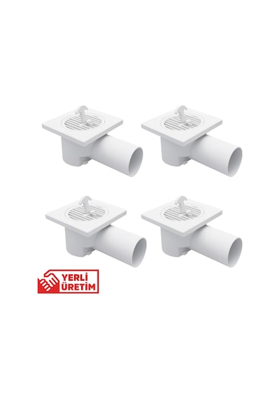 4 Lü Paket Plastik Yer Sifonu 10x10 Cm Kare Izgaralı 50 Mm Yandan Çıkışlı Abs Plastik Yer Süzgeci