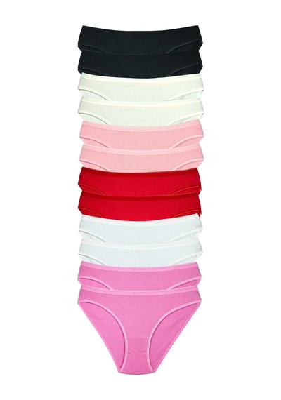 12 Adet Fitilli Pamuklu Kadın Kaşkorse Bikini Külot M-l Çok Renkli