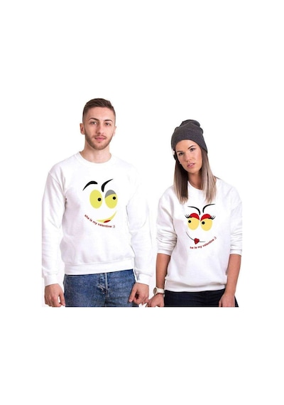Tshirthane My Valantine Sevgili Kombinleri Unisex Sweatshirt Kırık Beyaz