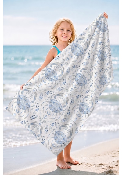Yengeç Deniz Temalı Mikrofiber Plaj Havlusu - Soft Marine Akdeniz Mavi Beyaz Hızlı Kuruyan Havlu Çok Renkli