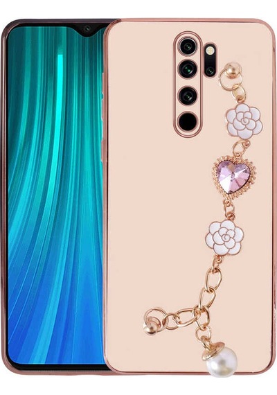 Noktaks - Redmi Note 8 Pro Uyumlu Kılıf El Tutamaçlı Kamera Korumalı Taka Silikon Kapak - Pembe - T23491