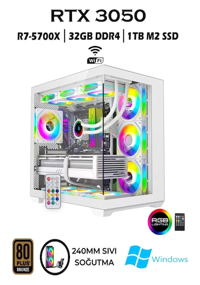 Apphirex Rebitrh W75 R7-5700X 32 GB 1 TB M.2 SSD 6 GB RTX3050 W11P Masaüstü Oyuncu Bilgisayarı