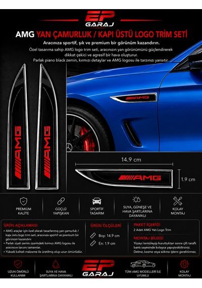 Mercedes Amg Yan Çamurluk / Kapı Üstü Logo Trim Seti Kırmızı Özel Tasarım