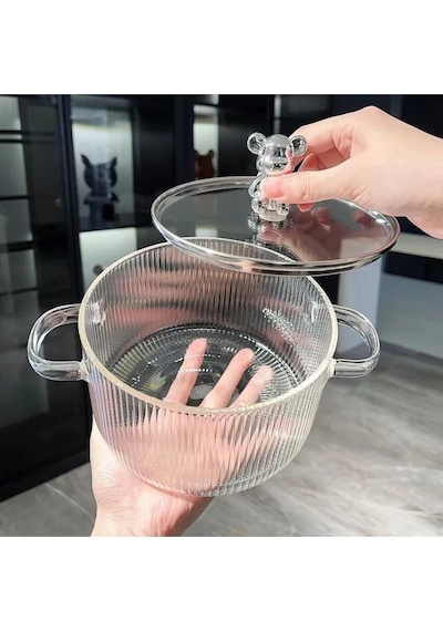 1,5 Litre Borosilikat Isıya Dayanıklı Pinterest Stil Cam Tencere Minimalist Tencere Mutfak Pişirme Şeffaf