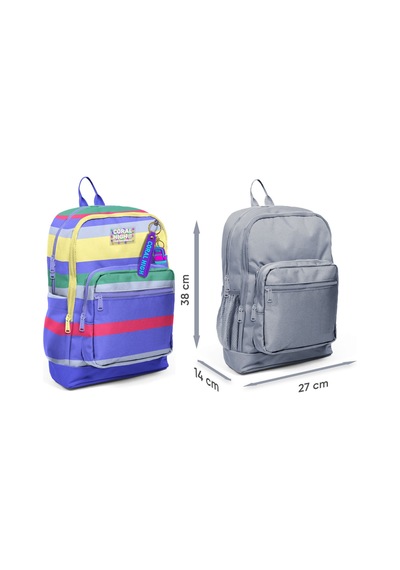 Coral High Kız Çocuk Renkli Çizgi Desenli İlkokul Sırt Çantası Dört Bölme 33202 Çok Renkli
