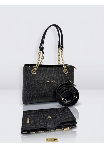 Just Polo Kadın Günlük & Özel Günlere Uygun Baskılı Şık Omuz Çantası Ve Cüzdanı Kombin Shopper Siyah