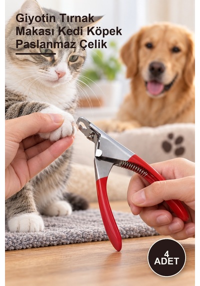 4 Adet Giyotin Tırnak Makası Kedi Köpek Paslanmaz Çelik