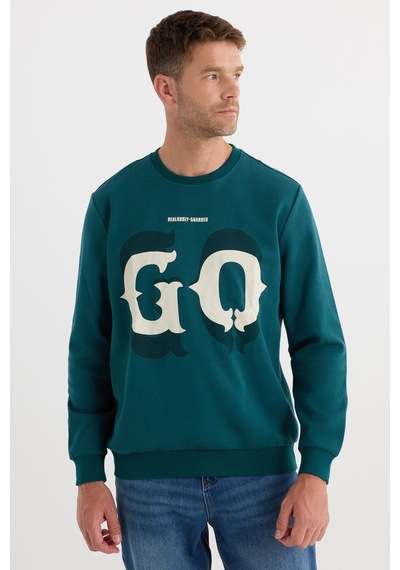 Tudors Erkek Relax Fit Rahat Kesim Pamuklu Lastikli Kol Bisiklet Yaka Baskılı Yeşil Sweatshirt-37307 Yeşil Tudors Erkek Relax Fit Rahat Kesim Pamuklu Lastikli Kol Bisiklet Yaka Baskılı Yeşil Sweatshirt-37307 Yeşil