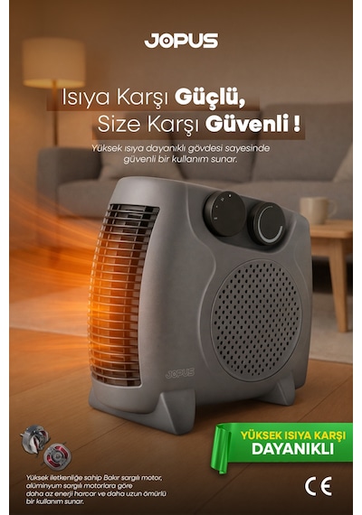 Jopus 2000W Elektrikli Fanlı Isıtıcı,Termostatlı,Sıcak-Soğuk Hızlı Isıtma, 25 m² Alan Kapasitesi