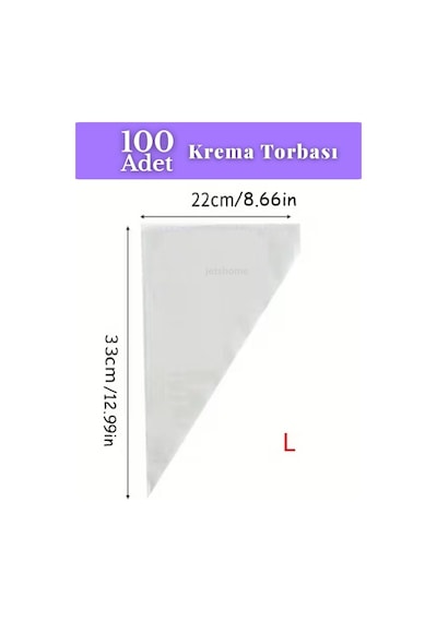 100'lü Krema Torbası Kullan At Şanti Sıkma Torbası Büyük Boy Süsleme Torbası Krema Duyu Torbası Beyaz