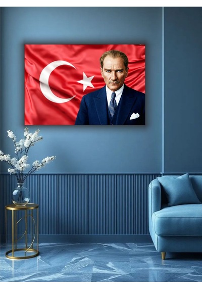 Atatürk İstiklal Bayrak Temalı Dekoratif Cam Tablo -50