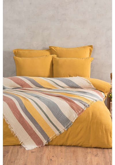 Varol 4 Katlı %100 Pamuk Müslin Pike & Yatak Örtüsü 230x250 Cm Sarı/230x250 Sarı