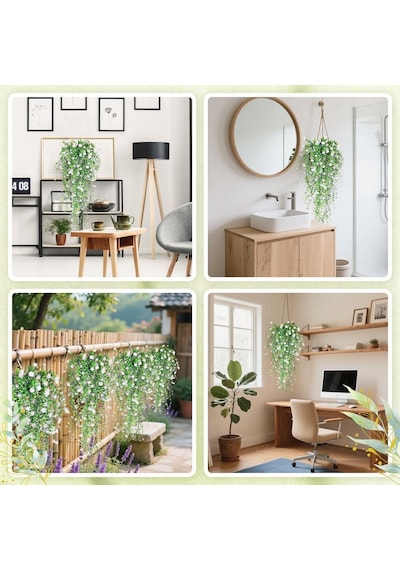 Yapay Çiçek Beyaz Sarkan Lotus Çiçekli Okaliptus Şimşir Yapay Sarmaşık 5dal 60cm
