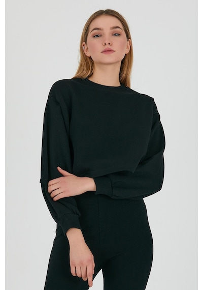 Kadın Bisiklet Yaka 3 İplik Sweatshirt Siyah