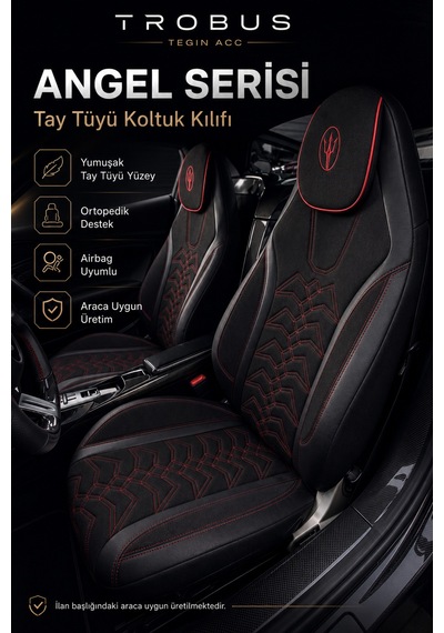 Seat Leon 2005 Ve Sonrası Uyumlu Angel Serisi Tay Tüyü Koltuk Kılıfı Siyah Kırmızı