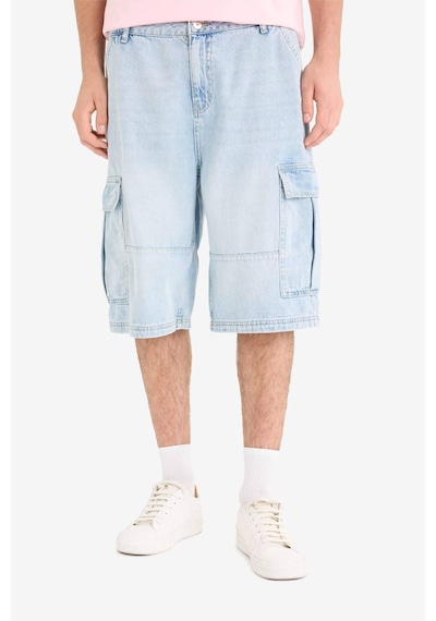Defacto %100 Pamuk Kargo Fit Jean Bermuda Şort F4219ax25smnm39 Mavi