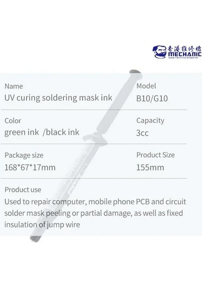 Mechanic G10 Uv Lehim Maskesi Uv Solder Masking Ink 3cc Yeşil