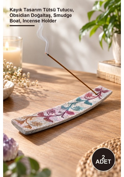 2 Adet Obsidian Taşı Kayık Tütsülük Kayık Tasarım Tütsü Tutucu, Obsidian Doğaltaş, Smudge Boat, Incense Holder