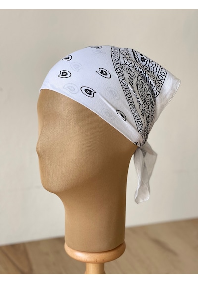 Pamuklu Klasik Desen Unisex Bandana Renkli Bandana Etnik Desenli A Kalite Bandana Beyaz
