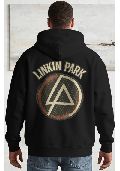 Sevbano Linkin Park Müzik Grubu Sırt Baskılı Unisex Oversize Penye Hoodie Siyah