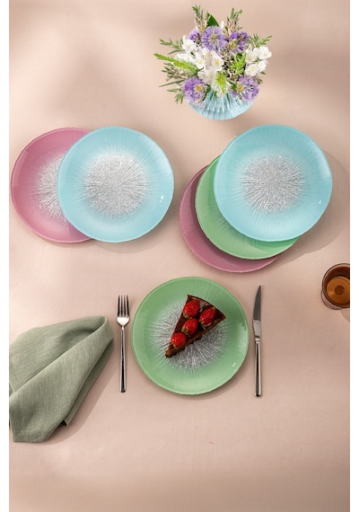 Emsan Pastel 6 Kişilik Cam Pasta Seti 21 Cm Renkli