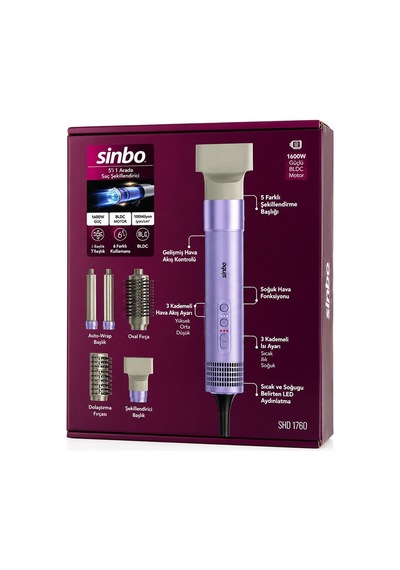 Sinbo Shd-1760 Saç Şekillendirme Cihazı 3 Hız 5 Başlık 110.000rpm Sıcaklık Ayar