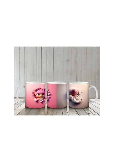 Pembe Bere Ve Atkı Takmış Sevimli Yüz Baskılı Kahve Kupası Renkli