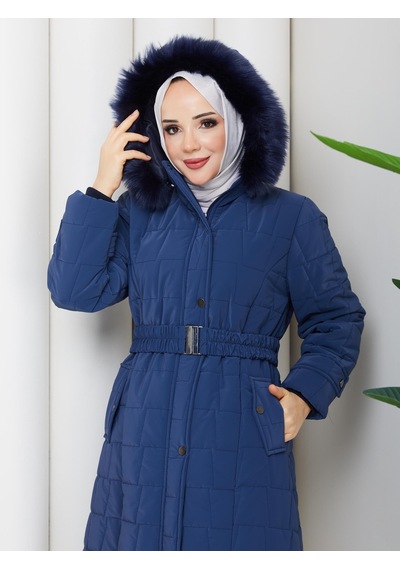 Eslemnur Nova Kumaş Şişme Mont 100cm Mavi