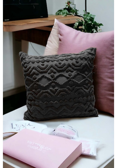Bohem 4'lü Dekoratif Yastık Kılıfı Kırlent Kılıfı 43x43 Cm Antrasit Geometrik Gri