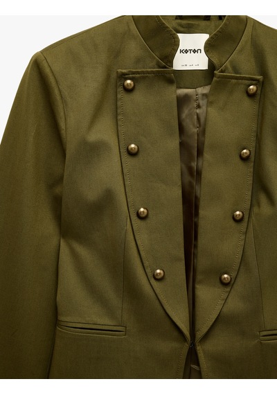 Koton Süs Düğmeli Gabardin Napolyon Ceket Slim Fit Pamuklu Uzun Kollu Haki 7wak20279ew