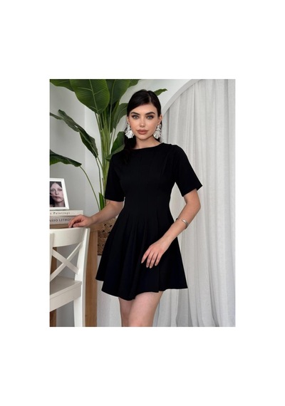 Butik İstanbul Crem Pliseli Elbise Siyah