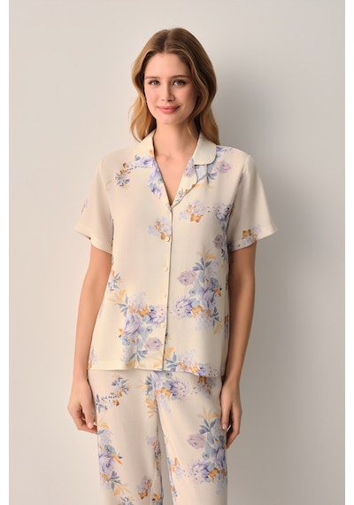 Suwen Lina Gömlek Yaka Pijama Takımı Sh26609660b1185 Bej