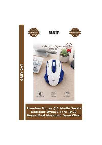 Premium Mouse Çift Modlu Sessiz Kablosuz Oyuncu Fare Tm20 Beyaz Mavi Masaüstü Oyun Cihaz