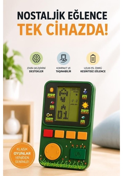 Özel Üretim Hobi Elektronik Nostaljik Oyun Kolu Atari Joystick Tetris Gameboy Gc017 Yeşil