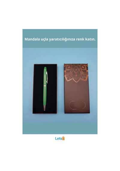 Mandala Desenli Yeşil Touchpen Tükenmez Kalem Şık Hediye Kutulu Çok Renkli