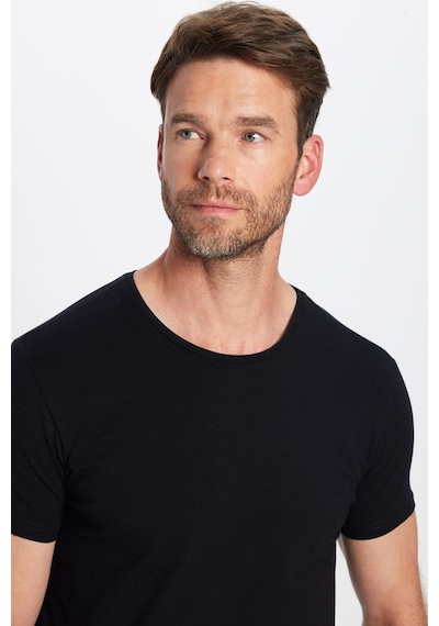 Tudors Erkek Slim Fit Dar Kesim Pamuklu Yumuşak Doku Likralı Esnek Kumaş Basic Siyah Bisiklet Yaka Tişört-20409 Siyah