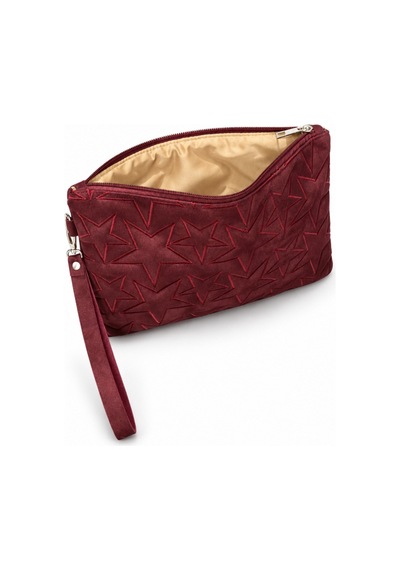 Adelina Bags Süet Yıldız Nakış İşlemeli Portföy El Çantası Bilek Askılı Astarlı Süet Clutch Çanta Bordo
