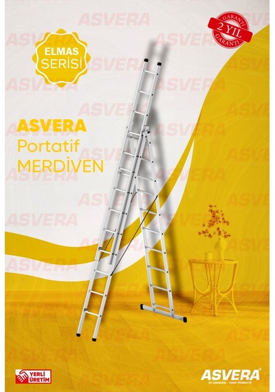 Elmas Serisi - 3 Parça X 3 Metre 9 Metre A Ti Pi Alüminyum Merdiven - Yerli Üretim