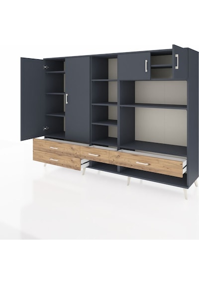 Hyperion Dolap 12 Raflı 4 Çekmeceli 4 Kapaklı 220x44x163 Antrasit Antrasit-antrasit/çam Hyperion Dolap 12 Raflı 4 Çekmeceli 4 Kapaklı 220x44x163 Antrasit Antrasit-antrasit/çam